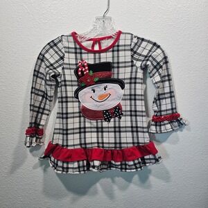 Plaid Snowman Longsleeve Ruffle‎ Girls Top Size 5/6